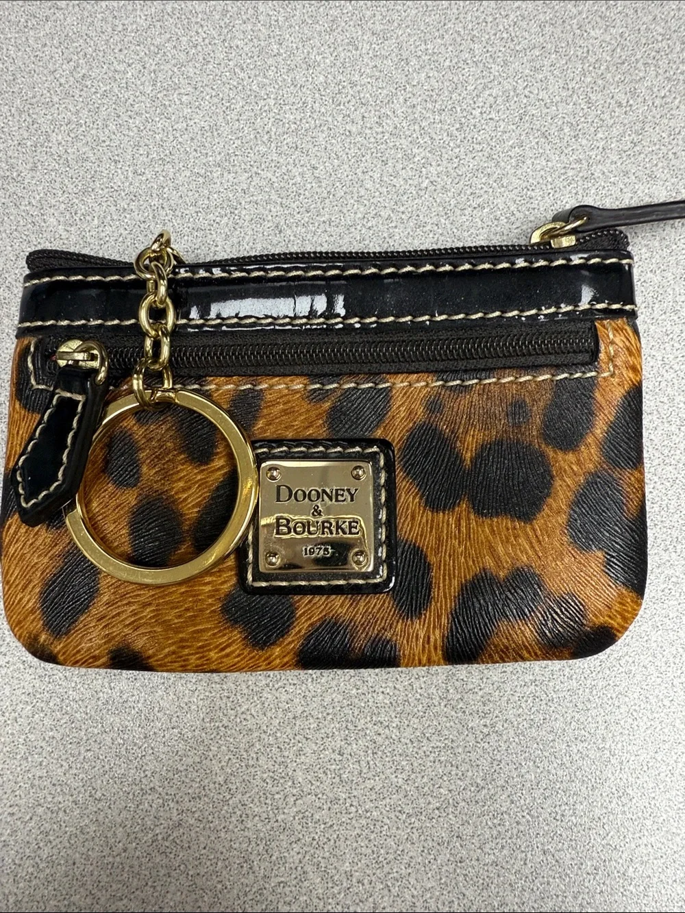Dooney & Bourke Leopard Print Keychain Wallet/Pouch in Brown and Black